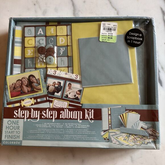 Colorbok One Hour Step X Step Scrapbook Kit 8”x 8” Album Over 250 Pieces Blue - Picture 1 of 7